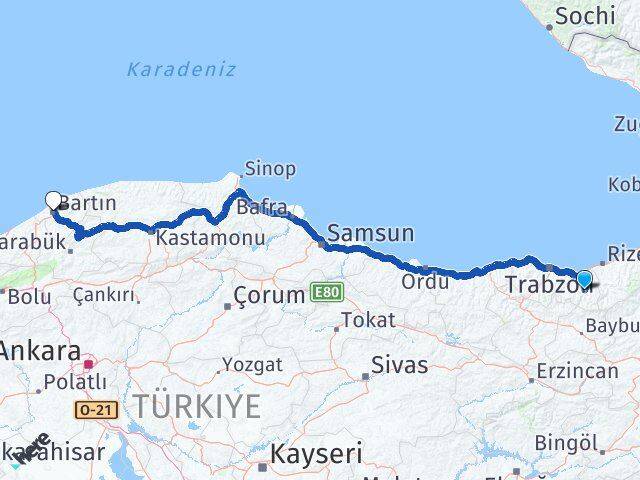 Trabzon Çaykara Bartın Arası Kaç Km - Yol Haritası