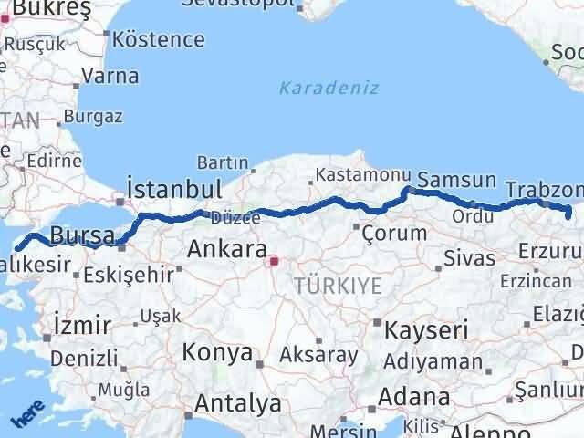 Trabzon Çaykara Çanakkale Arası Kaç Km - Yol Haritası