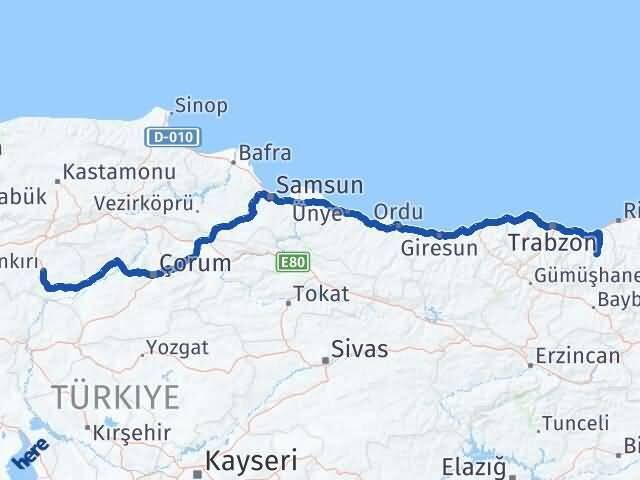 Trabzon Çaykara Çankırı Arası Kaç Km - Yol Haritası
