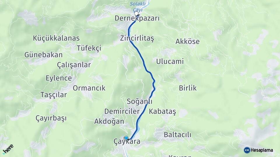 Trabzon Çaykara Dernekpazarı Arası Kaç Km - Yol Haritası