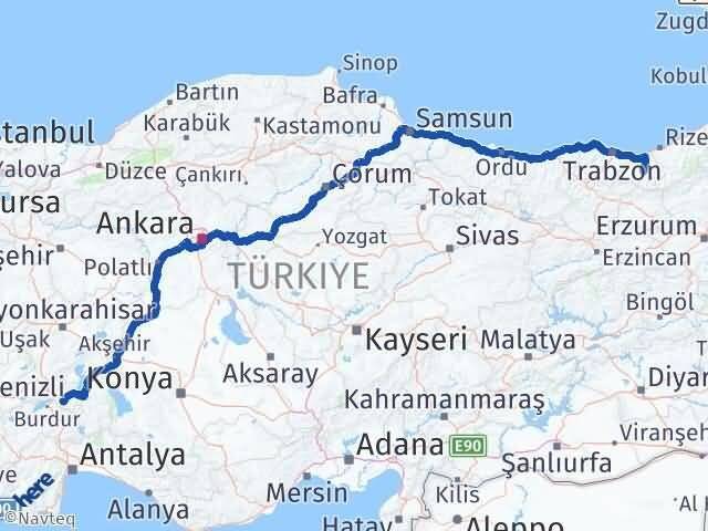 Trabzon Çaykara Isparta Arası Kaç Km - Yol Haritası