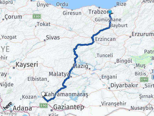 Trabzon Çaykara Kahramanmaraş Arası Kaç Km - Yol Haritası