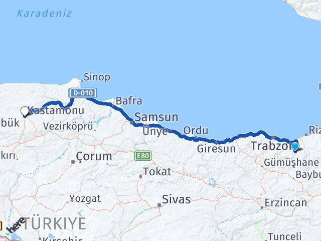 Trabzon Çaykara Kastamonu Arası Kaç Km - Yol Haritası