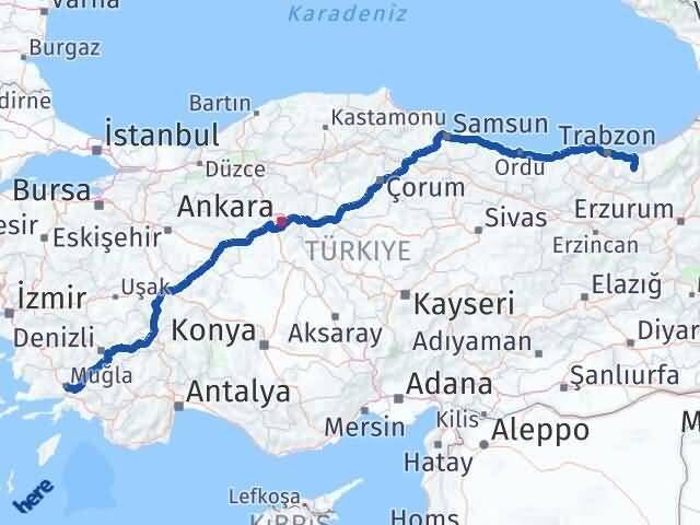 Trabzon Çaykara Muğla Arası Kaç Km - Yol Haritası