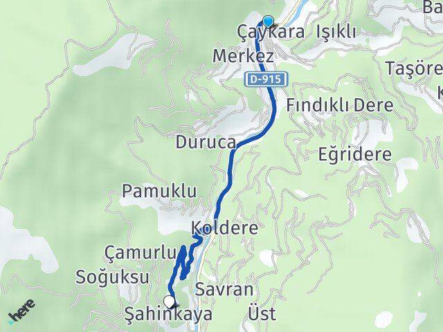 Trabzon Çaykara Şahinkaya Çaykara Arası Kaç Km - Yol Haritası