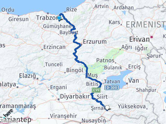 Trabzon Çaykara Şırnak Arası Kaç Km - Yol Haritası