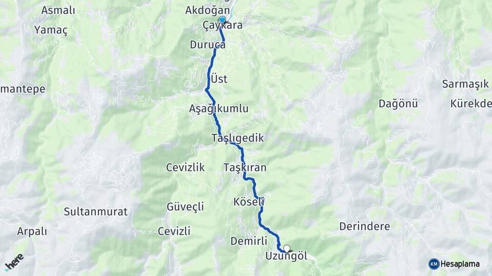 Trabzon Çaykara Uzungöl Çaykara Arası Kaç Km - Yol Haritası