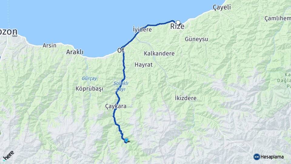 Trabzon Çaykara Uzungöl Rize Arası Kaç Km - Yol Haritası
