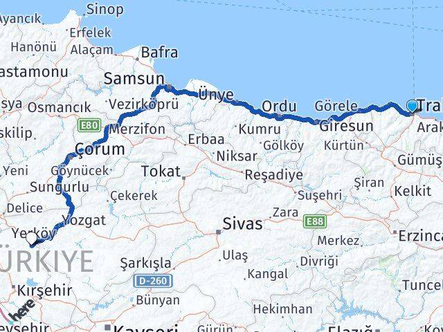 Trabzon Çiçekdağı Kırşehir Arası Kaç Km - Yol Haritası