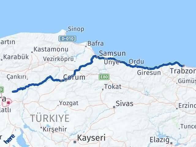 Trabzon Çubuk Ankara Arası Kaç Km - Yol Haritası