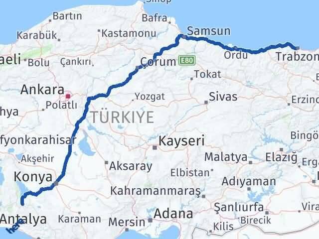 Trabzon Derebucak Konya Arası Kaç Km - Yol Haritası