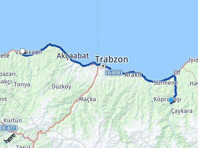 Trabzon Dernekpazarı Beşikdüzü Arası Kaç Km - Yol Haritası