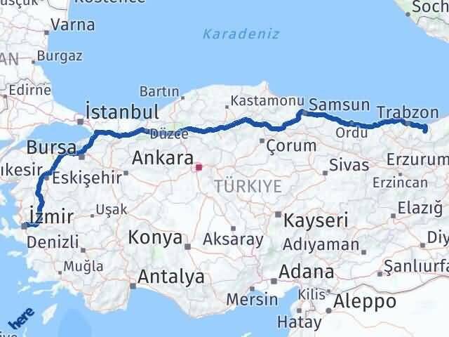 Trabzon Dernekpazarı İzmir Arası Kaç Km - Yol Haritası