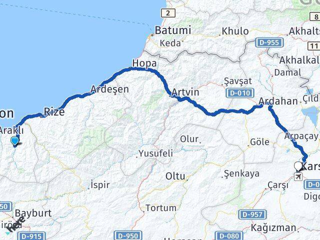 Trabzon Dernekpazarı Kars Arası Kaç Km - Yol Haritası
