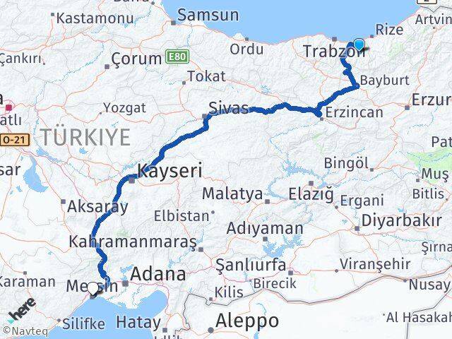 Trabzon Dernekpazarı Mersin Arası Kaç Km - Yol Haritası