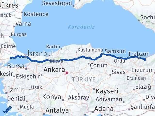 Trabzon Dernekpazarı Tekirdağ Arası Kaç Km - Yol Haritası
