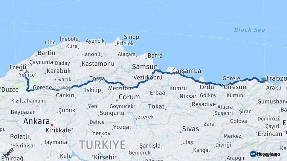 Trabzon Devrek Zonguldak Arası Kaç Km - Yol Haritası