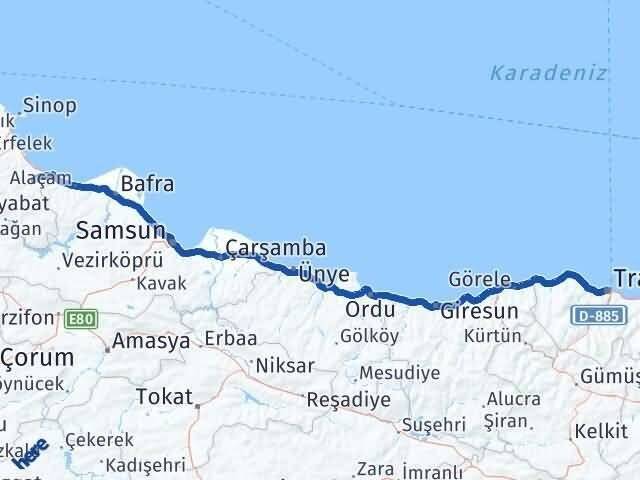 Trabzon Dikmen Sinop Arası Kaç Km - Yol Haritası