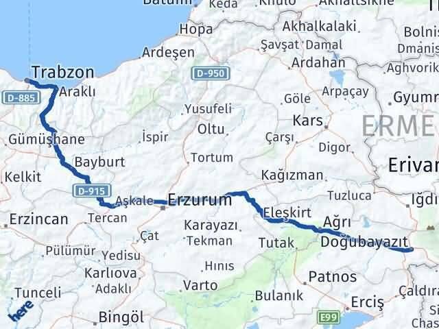 Trabzon Doğubayazıt Ağrı Arası Kaç Km - Yol Haritası