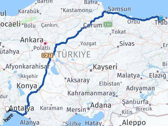 Düzköy Antalya Arası Kaç Km - Yol Tarifi