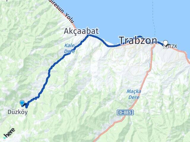 Düzalan Trabzon Havalimanı Arası Kaç Km - Yol Tarifi