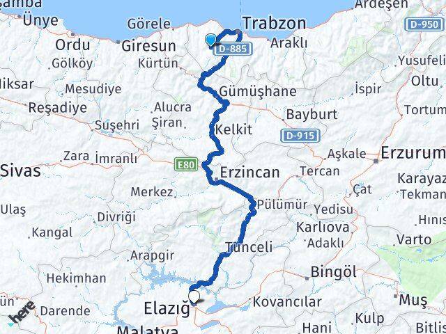 Düzköy Elazığ Arası Kaç Km - Yol Tarifi