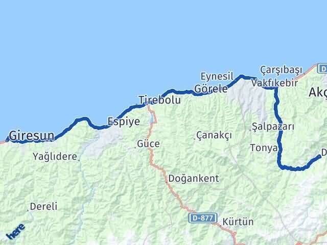 Düzköy Giresun Arası Kaç Km - Yol Tarifi