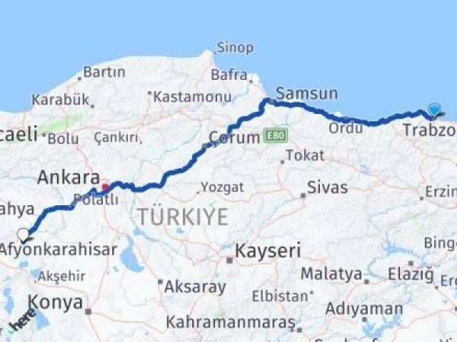 Trabzon Emirdağ Afyonkarahisar Arası Kaç Km - Yol Haritası