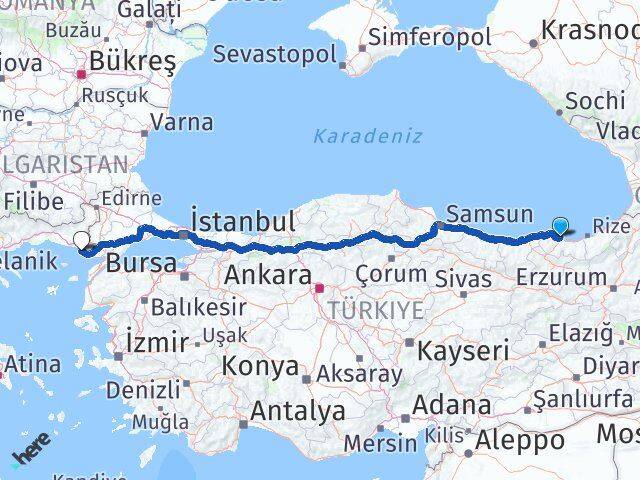 Trabzon Enez Edirne Arası Kaç Km - Yol Haritası