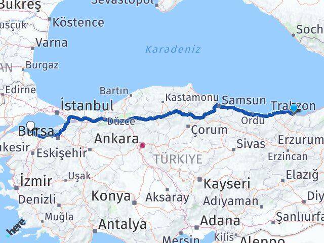 Trabzon Erdek Balıkesir Arası Kaç Km - Yol Haritası