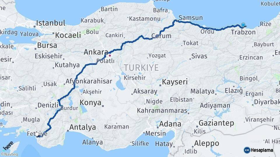 Trabzon Fethiye Muğla Arası Kaç Km - Yol Haritası
