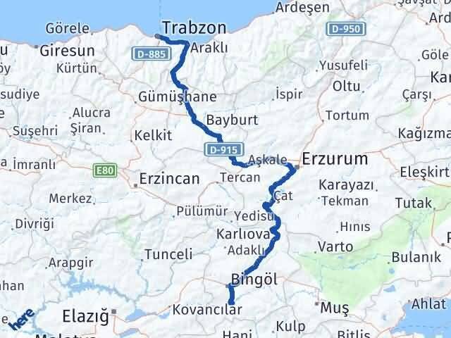 Trabzon Genç Bingöl Arası Kaç Km - Yol Haritası