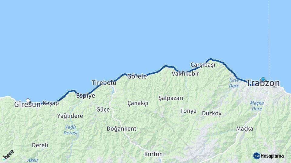 Trabzon Giresun Arası Kaç Km - Yol Haritası