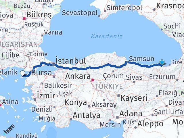 Trabzon Gökçeada Çanakkale Arası Kaç Km - Yol Haritası