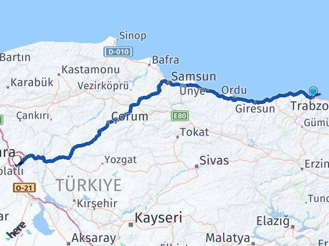 Trabzon Gölbaşı Ankara Arası Kaç Km - Yol Haritası