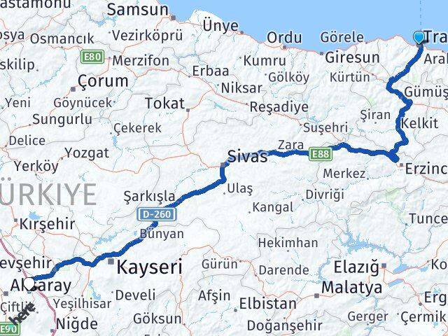 Trabzon Gülağaç Aksaray Arası Kaç Km - Yol Haritası