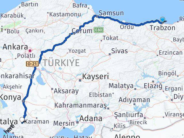 Trabzon Hadim Konya Arası Kaç Km - Yol Haritası