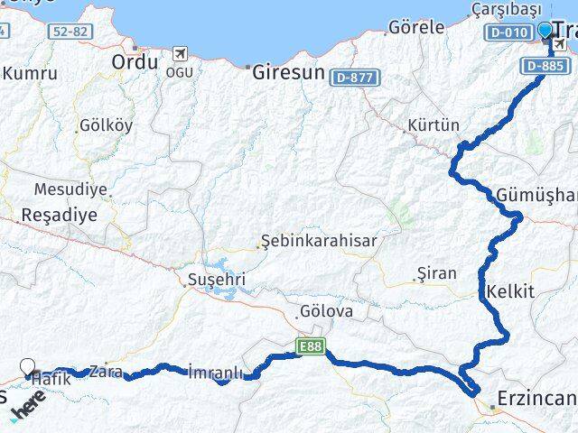 Trabzon Hafik Sivas Arası Kaç Km - Yol Haritası