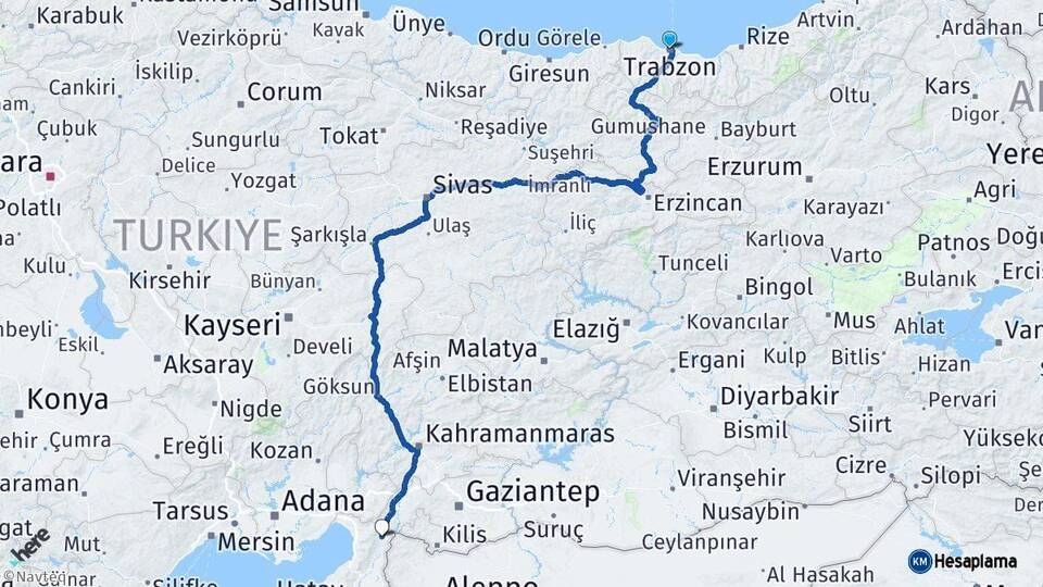 Trabzon Hassa Hatay Arası Kaç Km - Yol Haritası