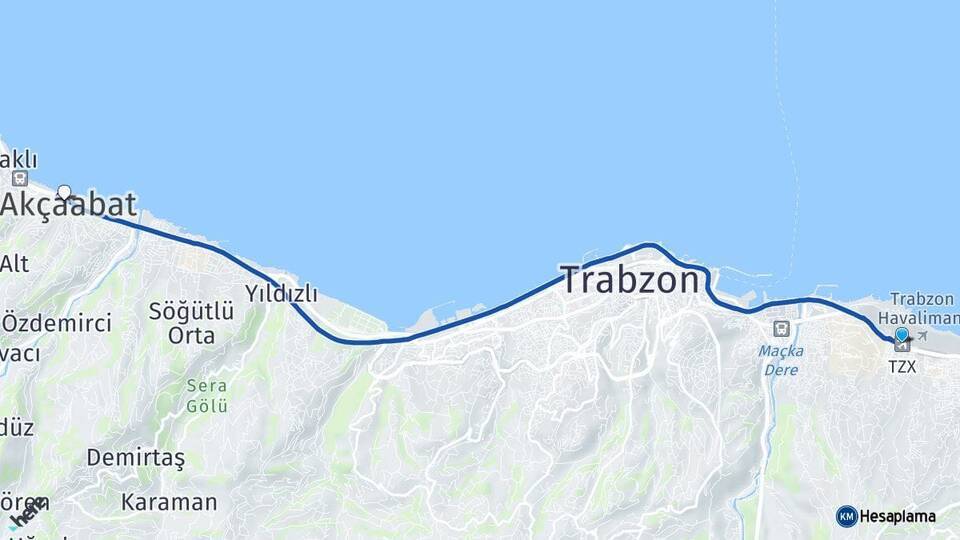 Trabzon Havalimanı Akçaabat Arası Kaç Km - Yol Tarifi