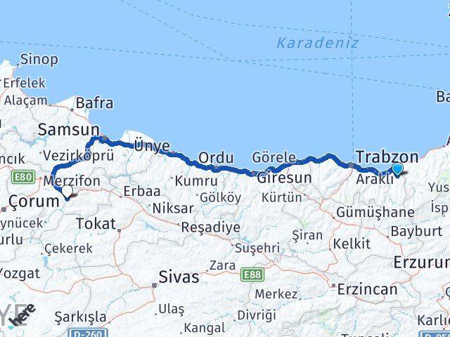 Hayrat Amasya Arası Kaç Km - Yol Tarifi
