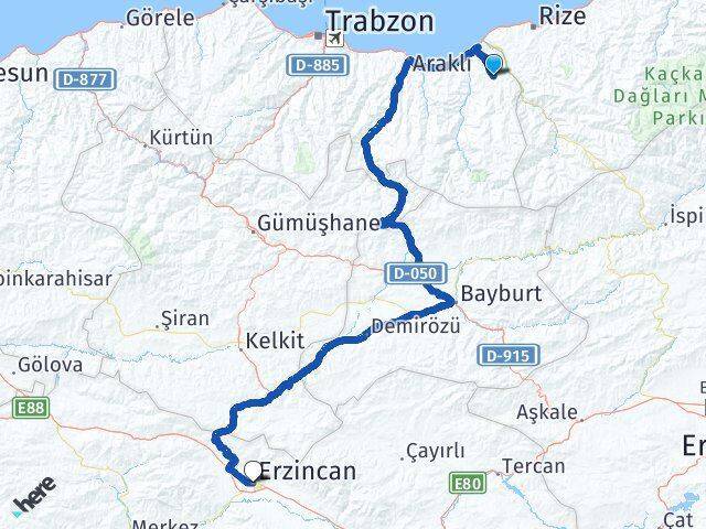 Hayrat Erzincan Arası Kaç Km - Yol Tarifi