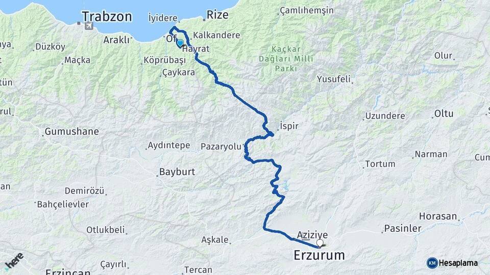 Hayrat Erzurum Arası Kaç Km - Yol Tarifi