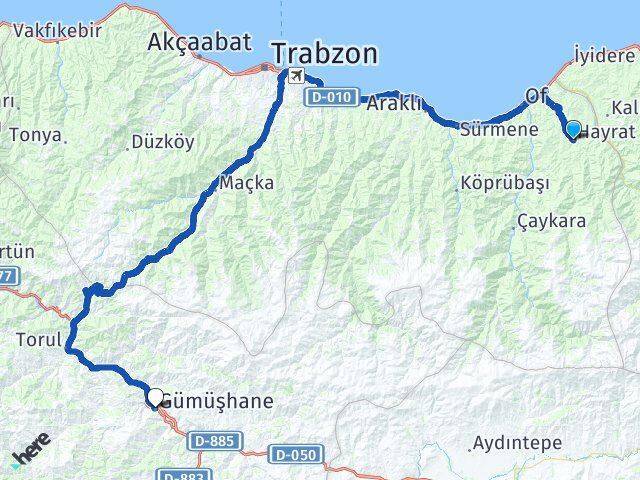 Hayrat Gümüşhane Arası Kaç Km - Yol Tarifi