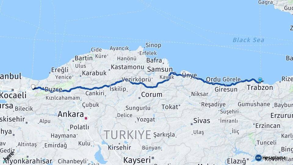 Trabzon Hendek Sakarya Arası Kaç Km - Yol Haritası