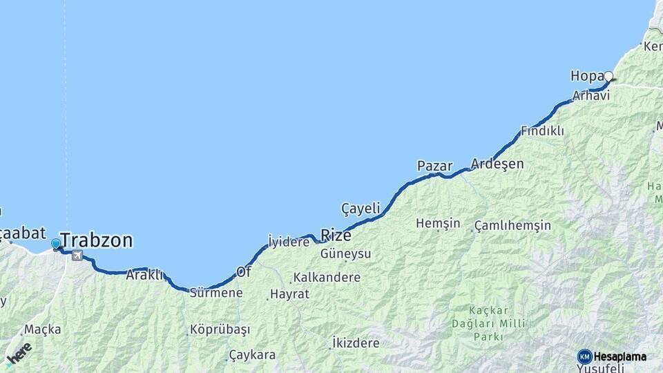 Trabzon Hopa Artvin Arası Kaç Km - Yol Haritası