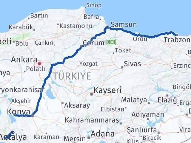 Trabzon Hüyük Konya Arası Kaç Km - Yol Haritası