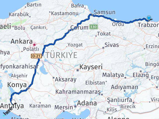 Trabzon İbradı Antalya Arası Kaç Km - Yol Haritası