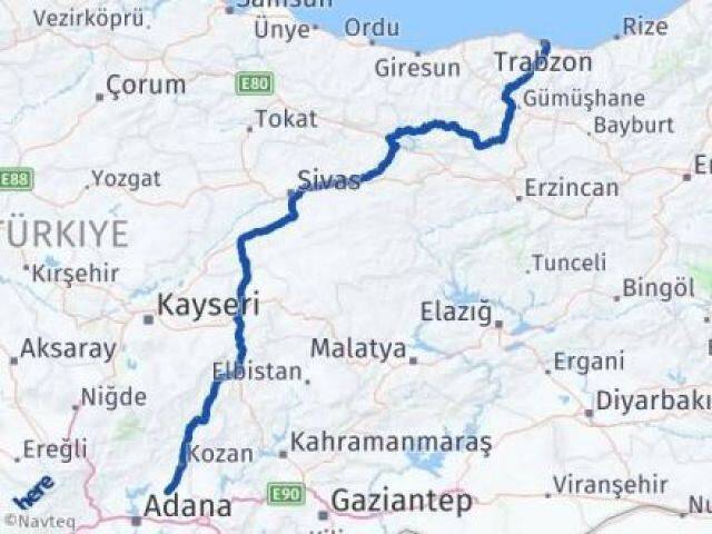 Trabzon İmamoğlu Adana Arası Kaç Km - Yol Haritası