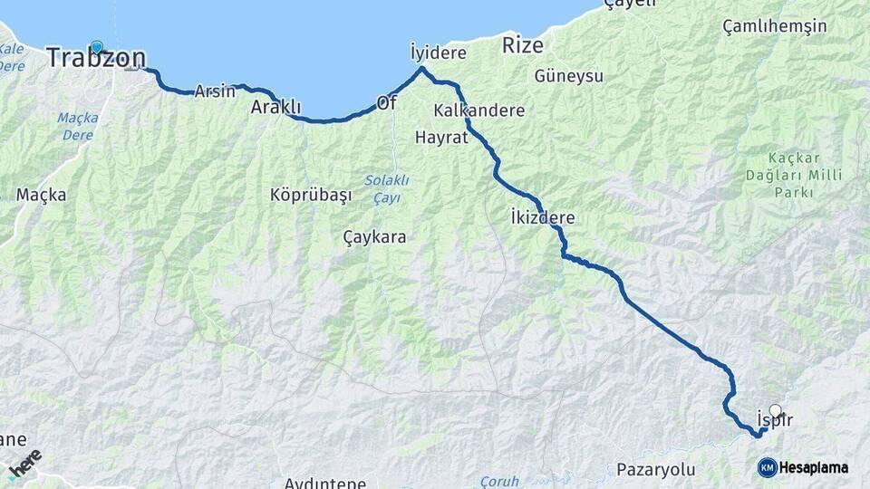 Trabzon İspir Erzurum Arası Kaç Km - Yol Haritası